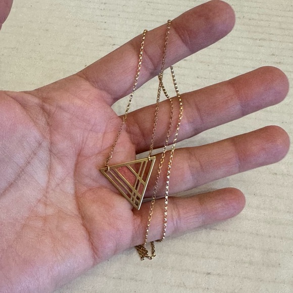 Vintage 1/20 14k Gold Filled Plaid Triangle Pendant Necklace Triangle 17" - Picture 12 of 16